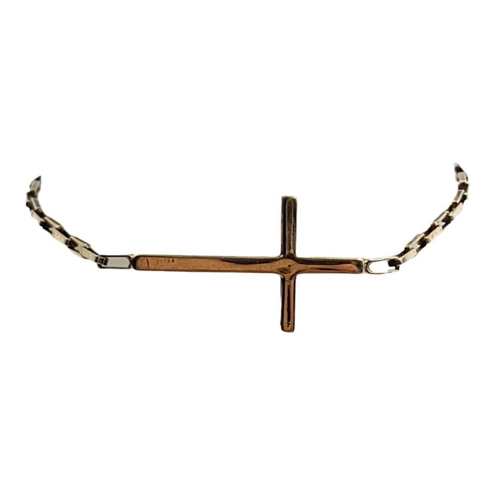Italian Gold Vermeil Sterling Silver 925 Horizontal Crucifix Cross Bracelet 7"